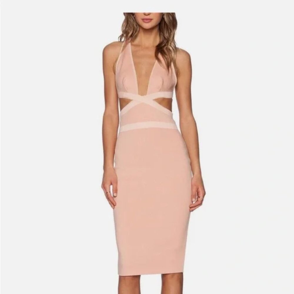 Bec And Bridge | Pandora Cutout Dress in Peach with Light Pink Trim